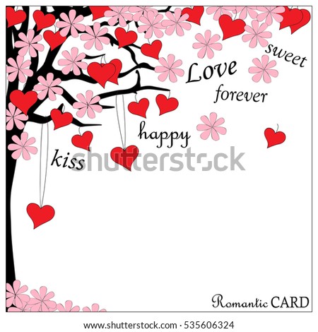 Stock foto: Spring Is The Time Of Love Love Tree Blooms Heart Shape Lettering Concept Text Greeting Card Templ