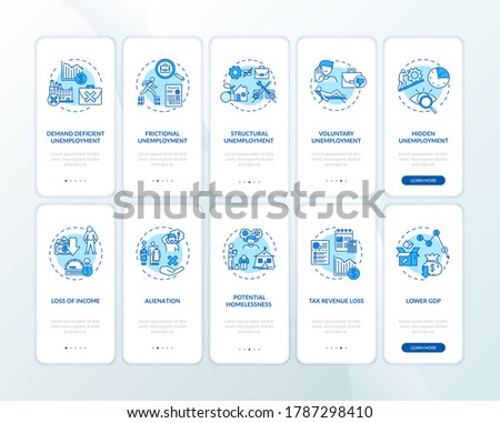 Stockfoto: Consequences Of Unemployment Onboarding Mobile App Page Screen With Concepts