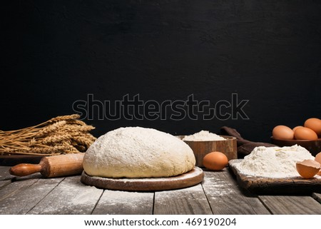 Stok fotoğraf: Making Pizza Ingredients And Pasta Dough On Wooden Cutting Boar