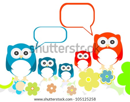 Owls Family Speech In Love On A Flowery Landscapes Stockfoto © fotoscool