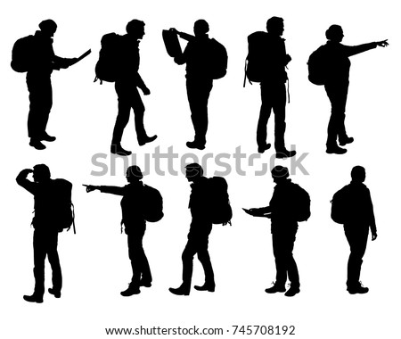 Foto d'archivio: People Male Female Silhouettes In Different Showing And Browsing Poses