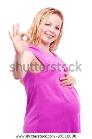 Сток-фото: Beautiful Healthy Pregnant Woman Showing Ok Sign Gesture Vector Illustration Isolated On White Back