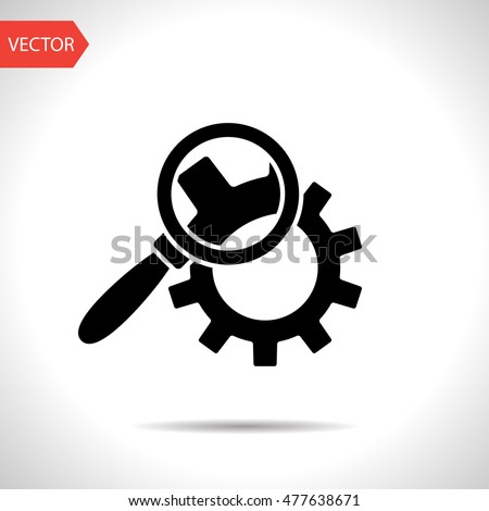 [[stock_photo]]: Cog Wheels Inspection Icon Gears And Magnifier Engineering Symbol
