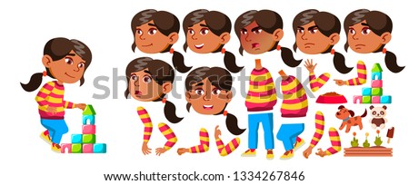 Stok fotoğraf: Girl Kindergarten Kid Vector Animation Creation Set Face Emotions Gestures Friendly Little Child