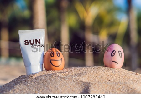 Stockfoto: Sunburned Egg Smeared The Sun Screen And The Burnt Egg Was Not Smeared Burned In The Sun Cream Fr