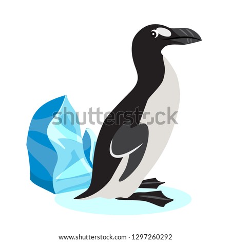 Foto stock: Cute Great Auk Icon Black Polar Bird Isolated On White Background Extinct Species Vector Illustra