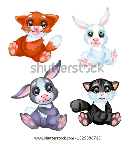 Stock fotó: A Set Of Cute Little Furry Animated Animals Isolated On White Background Vector Cartoon Close Up Il