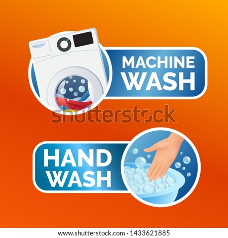 Zdjęcia stock: Washing Clothes Sticker Set Instructions Colorful Machine Wash Icon And Hand Wash Symbol For Label