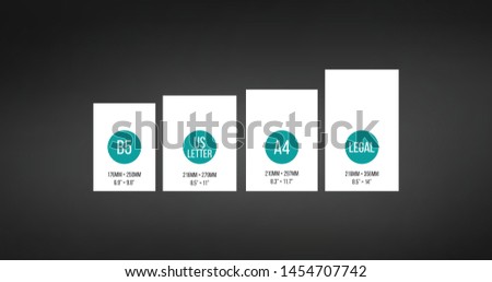 [[stock_photo]]: Paper Sizes B5 Us Letter A4 Legal Size Comparison Paper Sheet Formats Vector Illustration Isola