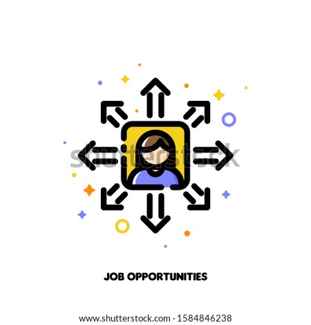 Foto d'archivio: Icon Of Employees Photo And Diverging Arrows For Career Opportunities Concept