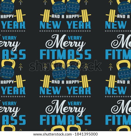 Stock fotó: Merry Fitmass Seamless Pattern Graphic Print For Ugly Sweater Xmas Party Decoration With Barbell A
