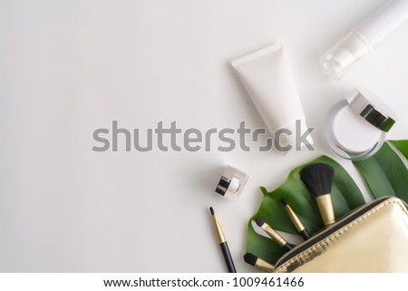 Stock photo: Organic Or Natural Cosmetics Many Jars And Bottles With Cosmetic Names Facial Skin Care Online St