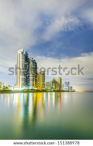 Stock photo: Skyline Of Miami Sunny Isles By Night With Reflections At The Oc