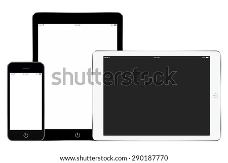 ストックフォト: Two Tablet Device Mockups With Blank Screens - Held By Serious 3d Character