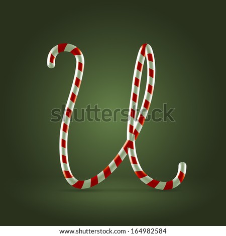 Stockfoto: Letter U Vector 3d Realistic Candy Cane Alphabet Symbol In Christmas Colours New Year Letter Textu