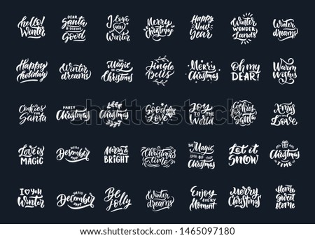 Stockfoto: Set Of Marry Christmas And Happy New Year Banner On Dark Background With Snowflakes And Gift Boxes
