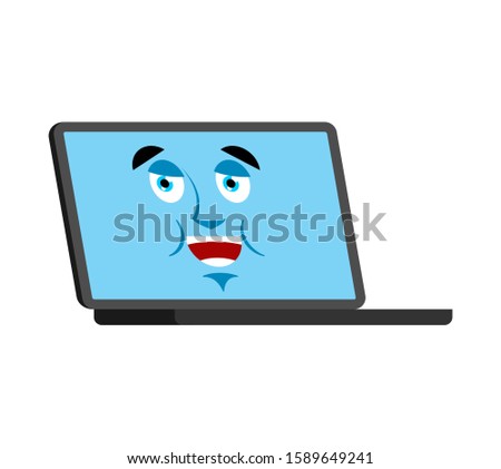 Foto stock: Laptop Happy Emoji Face Avatar Computer Lucky Emotions Pc Chee