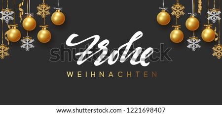 Сток-фото: Merry Christmas Frohe Weihnachten Golden Snowflakes Bauble Red K