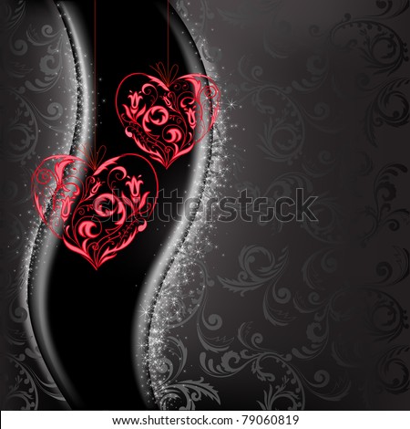 Two Sparkle Love Hearts On Red Background Imagine de stoc © Oksvik