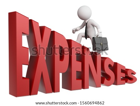 Foto d'archivio: 3d White People Businessman Climbing Up The Word Expenses Meta