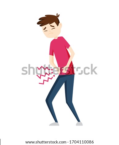 Foto stock: Man Having Stomachache Symptoms Of Appendicitis With Large Small Intestine And Appendix Young Man