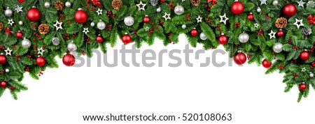 Stockfoto: Christmas Tree Holiday Ornament Hanging From A Evergreen Branch