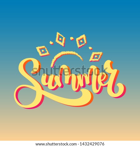 Zdjęcia stock: Summer Discount With Yellow Sun Sign Orange And Blue Drawn Labe