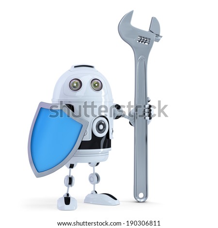 Stok fotoğraf: Robot With Shielad Security Concept Isolated Contains Clipping Path