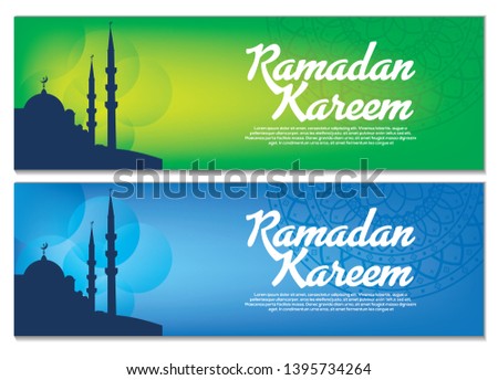 Stockfoto: Brochure Mosque With Shiny Blue Colorful Template Eid Mubarak Re