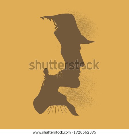 Stock foto: Vector Double Exposure Illustration Woman With Red Hat