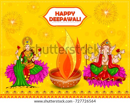 Goddess Lakshmi And Lord Ganesha On Happy Diwali Holiday Doodle Background For Light Festival Of Ind Imagine de stoc © stockshoppe