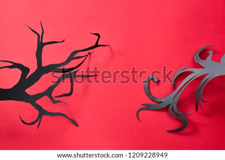 Pattern Of Black Handcraft Paper Tree Branches On A Red Background With Space For Text Mystical Hal Сток-фото © artjazz