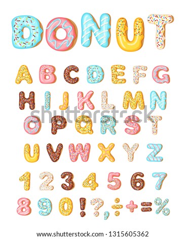 Foto stock: Donut Icing Latters Font Of Donuts Bakery Sweet Alphabet Letters And Numbers Donut Alphabet And