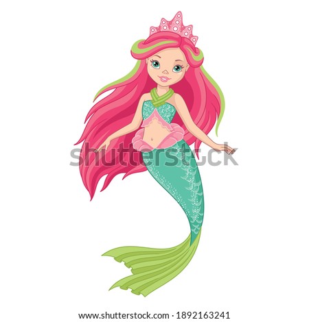 Zdjęcia stock: Vector Mermaid Sea Girl Beautiful Woman With Tail Marine Life Nixie With Long Lush Hair