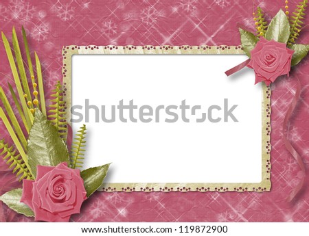 Stockfoto: Card For Invitation Or Congratulation With Buttonhole And Lace