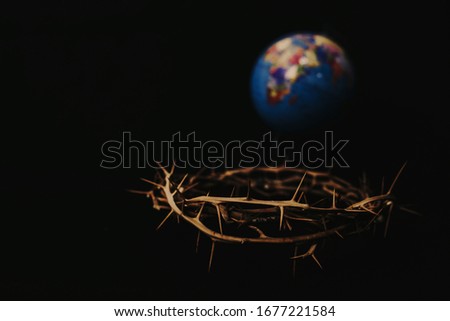 Stock fotó: Crucifixion Christian Cross With Jesus Christ Statue Over Storm
