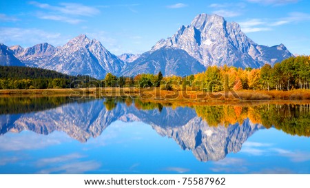 [[stock_photo]]: View Of The Grand Teton Mountains From Oxbow Bend On The Snake R