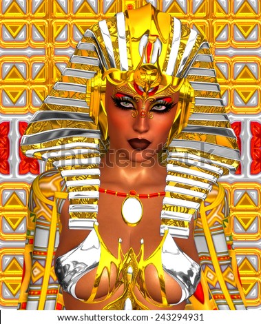 Stockfoto: Beautiful Woman Like Egyptian Queen Cleopatra On White Isolated Background