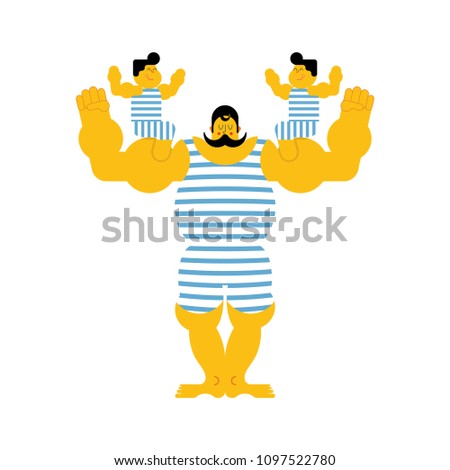 Stock photo: Sports Strong Family Dynasty Retro Strongman And Children Vint