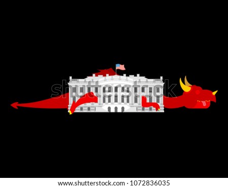 Stok fotoğraf: Dragon In White House Us Government House And Red Mythical Mons