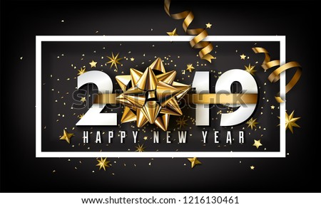 Foto stock: Happy New Year 2019 Gold Numbers Design Of Greeting Card Vector Illustration