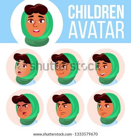 Stock fotó: Arab Muslim Girl Avatar Set Kid Vector Primary School Face Emotions Emotions Emotional Friendl