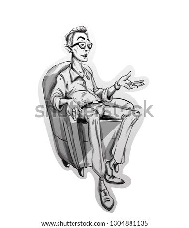 Stok fotoğraf: Journalist Man Sitting On A Chair Vector Sketch Storyboard Cartoon Character Illustrations
