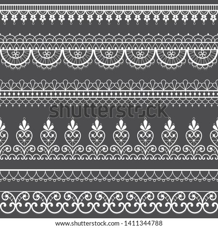 Foto stock: Retro Wedding French Or English Lace Seamless Pattern Set White Ornamental Repetitive Design With F