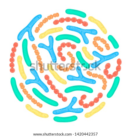 Foto d'archivio: Vector Probiotics In Circular Shape Streptococcus Thermophilus Microbiome Medicine Or Dietary Sup