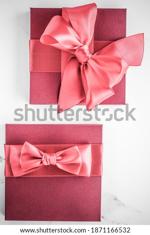 ストックフォト: Coral Silk Ribbon And Bow On Marble Background Girl Baby Shower