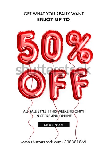 Stok fotoğraf: 50 Off Discount Promotion Sale Sign Made Of Realistic 3d Gold Numbers