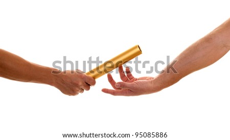 Stock photo: Track And Field Athletes Passing Relay Baton Studio Shot Over White