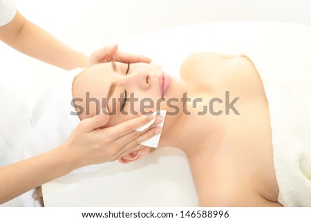 Attractive Blond Haired Woman Receiving A Spa Treatment While Lying Down Stock foto © sunabesyou