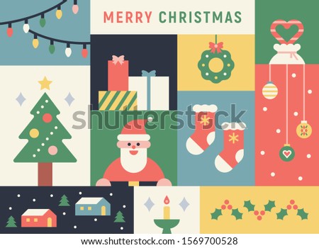 ストックフォト: Happy Simple Cartoon Smiling Christmas Sock Santa Claus Characte